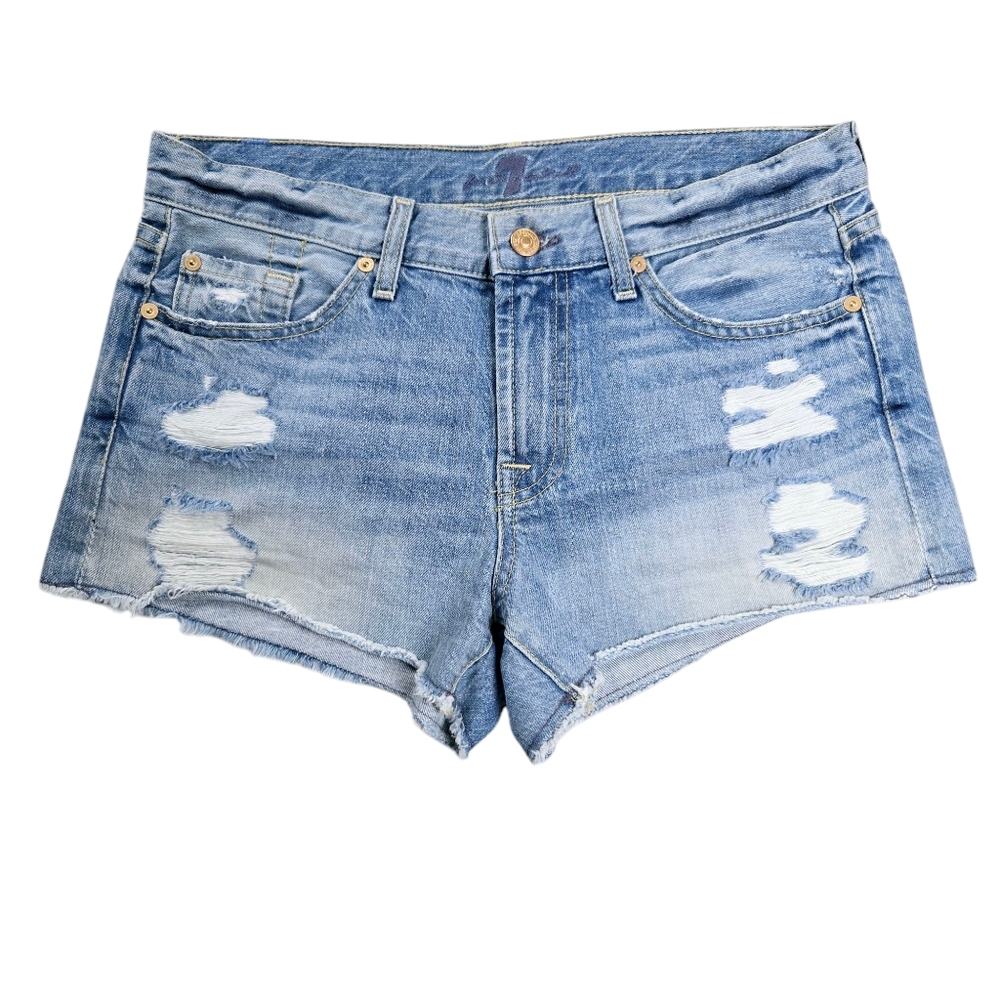 7 For All Mankind 7FAM Distressed Cut Off Cotton Jean Shorts